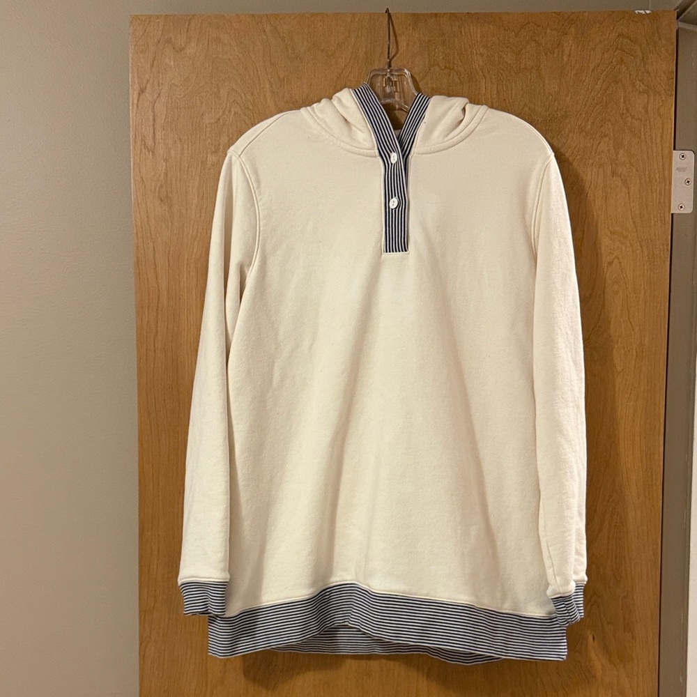 Lands' End Serious Sweats Sailor Style Cream Hoodie
